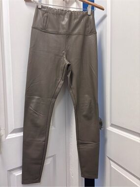 High-Waist Faux Leather Leggings in Taupe